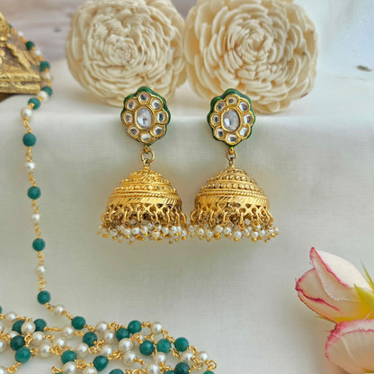 Kundan meenakari and golden jhumki