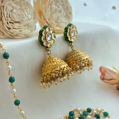 Kundan meenakari and golden jhumki