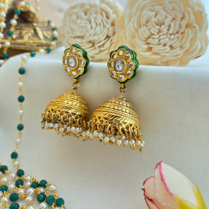 Kundan meenakari and golden jhumki