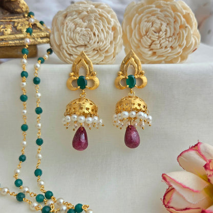 Golden and ruby drop jhumki