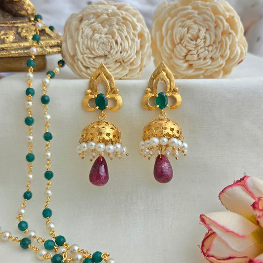 Golden and ruby drop jhumki