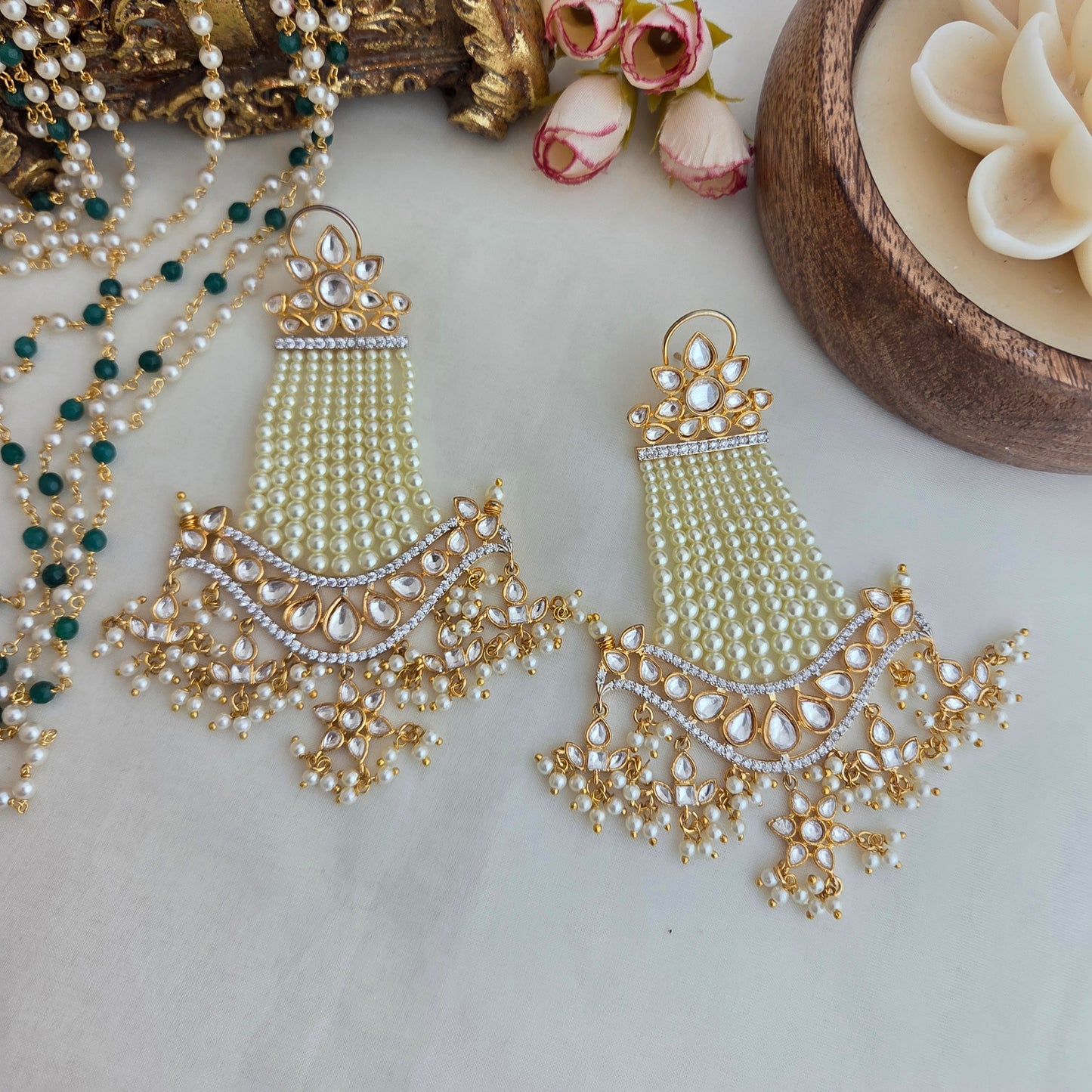 Kundan and pearl chandelier earrings