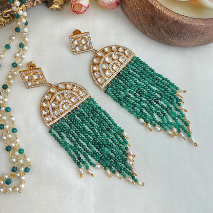 Emerald Polki waterfall earrings