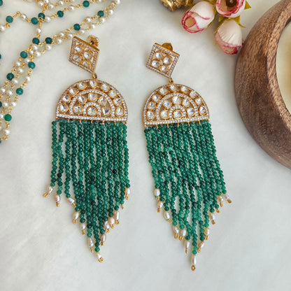 Emerald Polki waterfall earrings