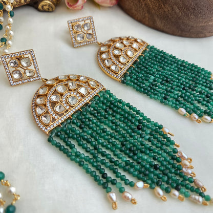 Emerald Polki waterfall earrings