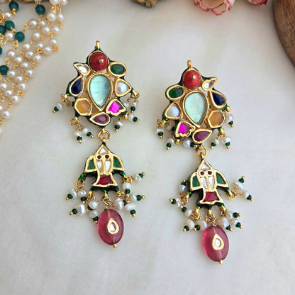 Kundan navratna earrings