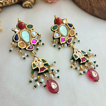 Kundan navratna earrings
