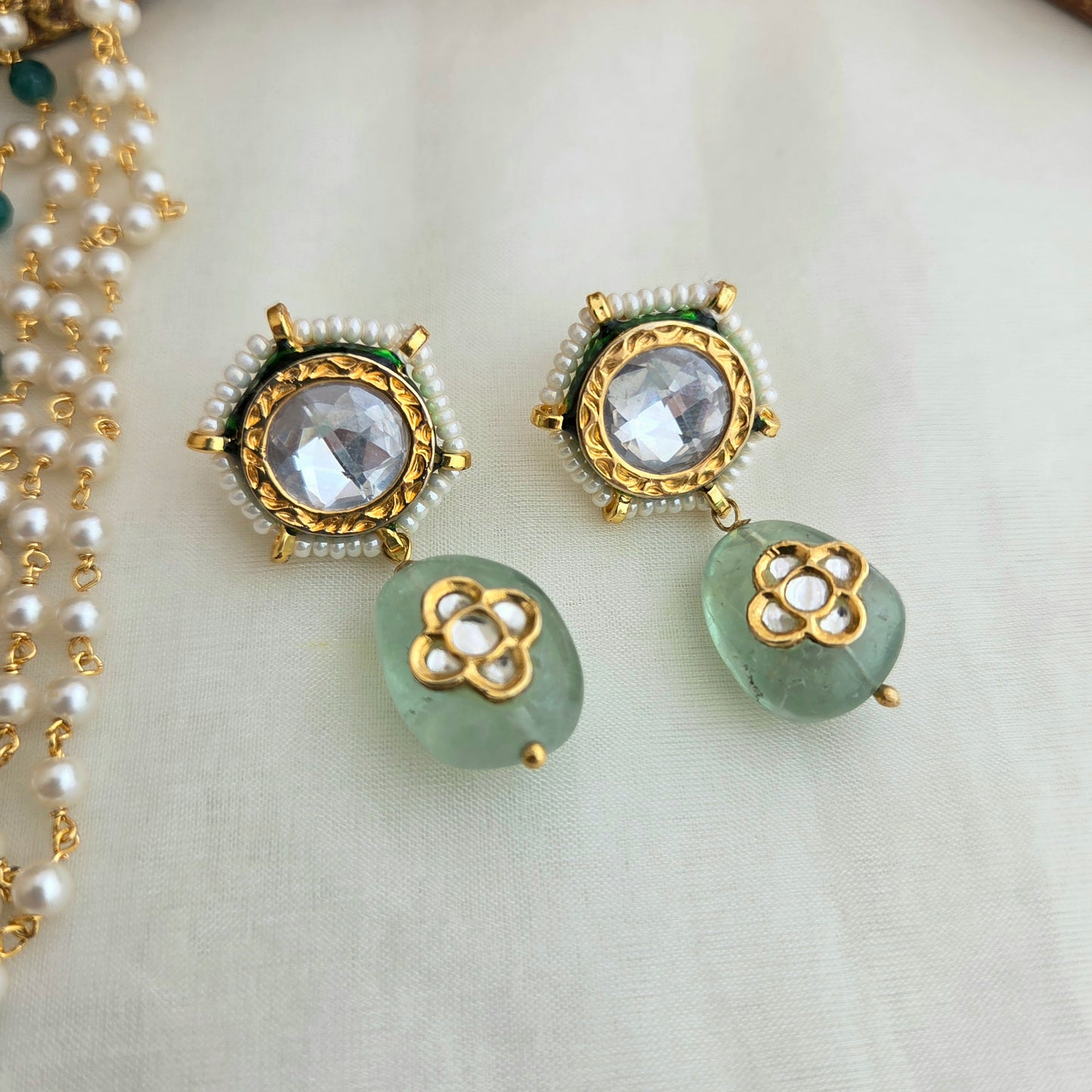 Polki with flourite stones earrings