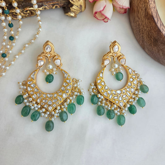 Kundan emerald droplets chandbali