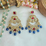 Ruby and blue droplets chandbali