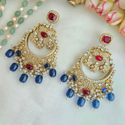 Ruby and blue droplets chandbali