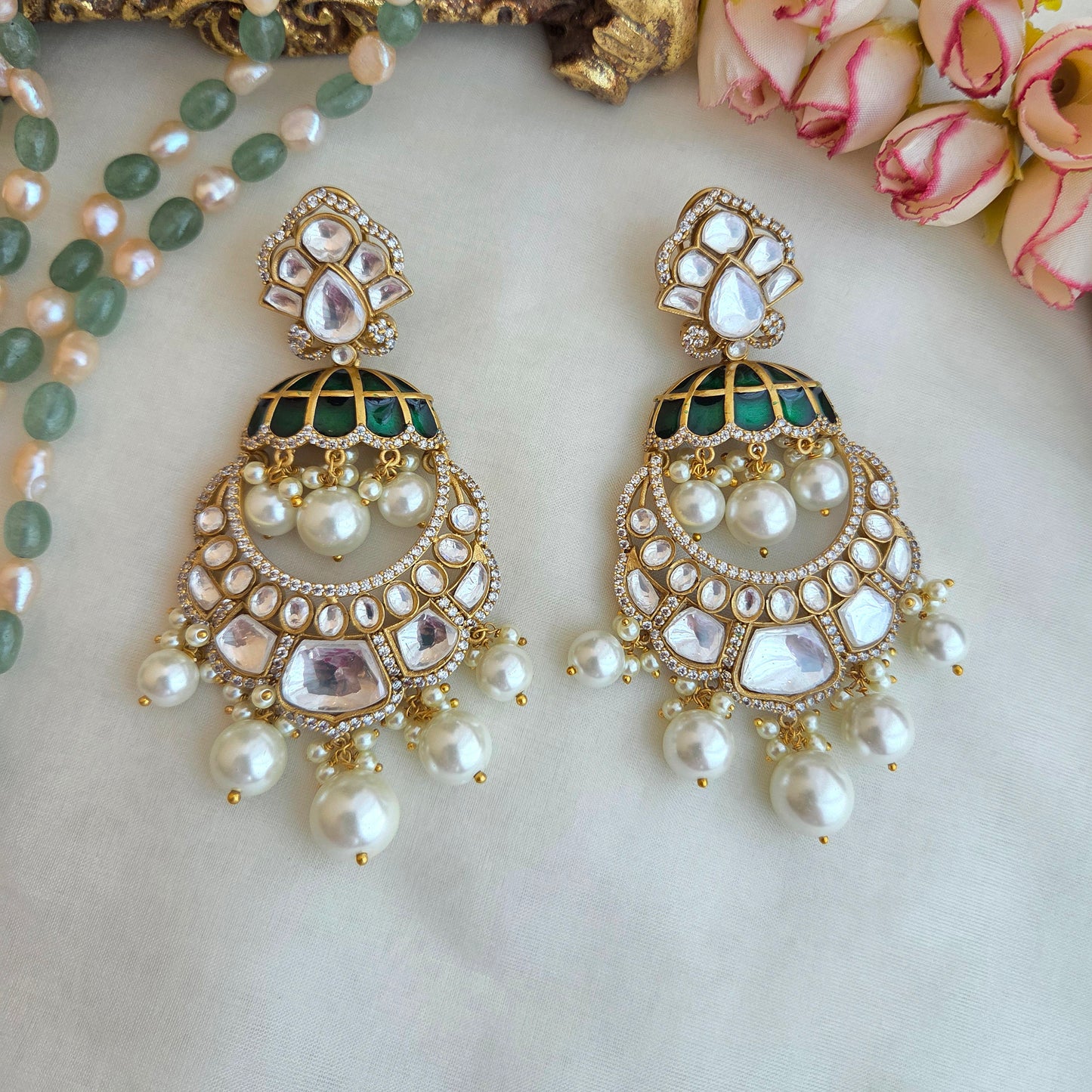 Polki meenakari chandbali