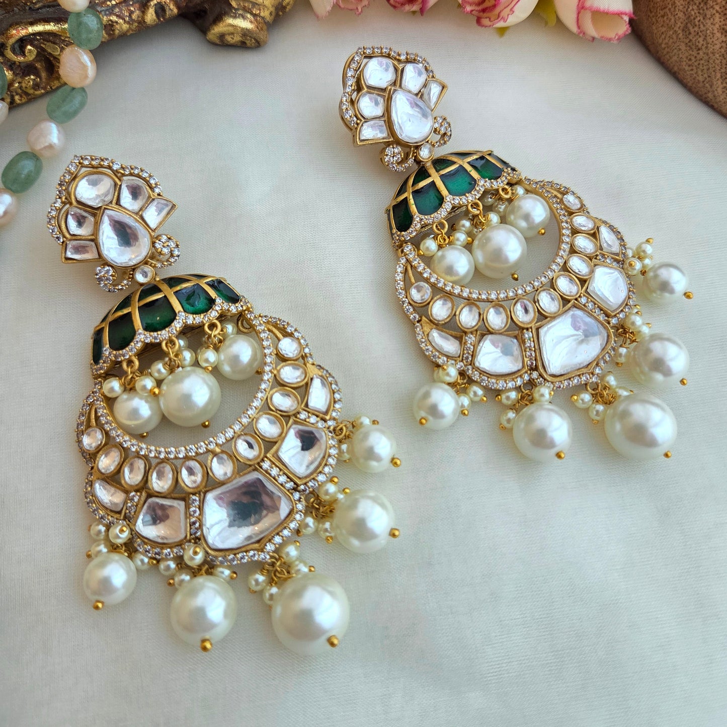 Polki meenakari chandbali