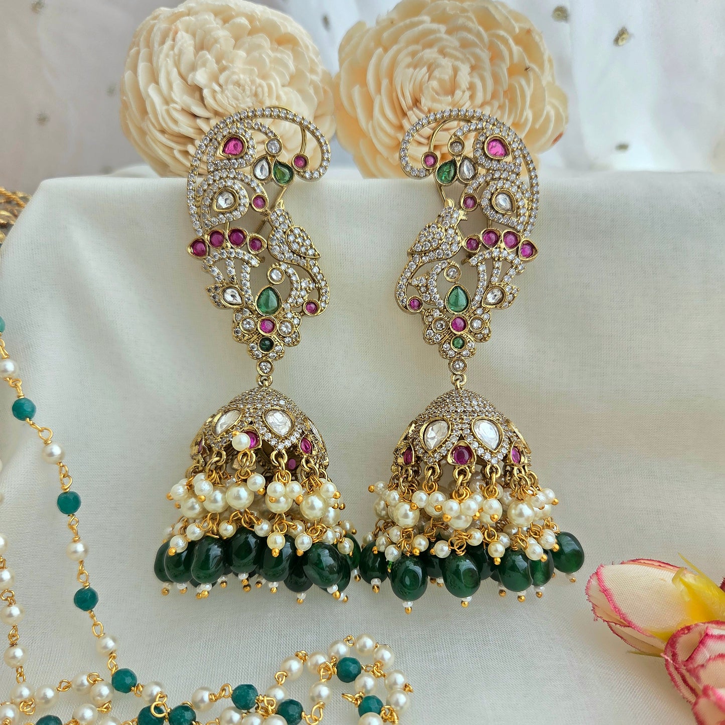 Victorian style peacock jhumka