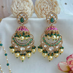 Pink and green jhumka chandbali earrings