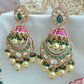 Pink and green jhumka chandbali earrings