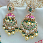Pink and green jhumka chandbali earrings