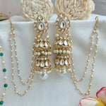 Pearl droplet kundan jhumki with earchains