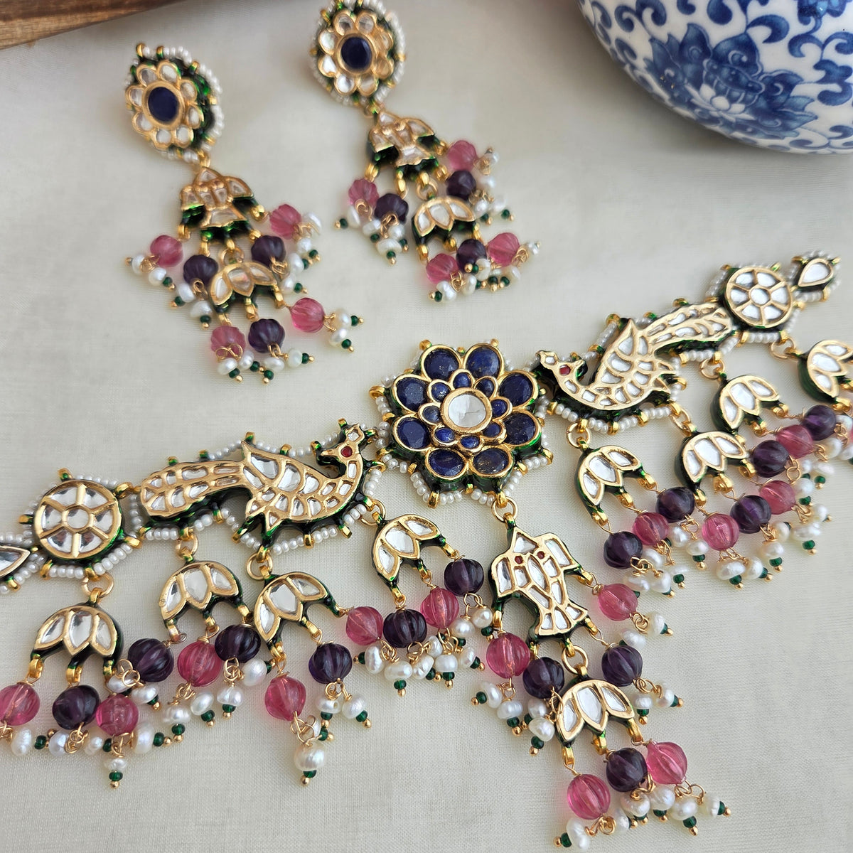 Blue floral Mayur chokhar set
