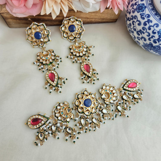 Blue and ruby chokhar set