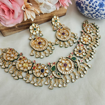 Peacock navratna necklace set