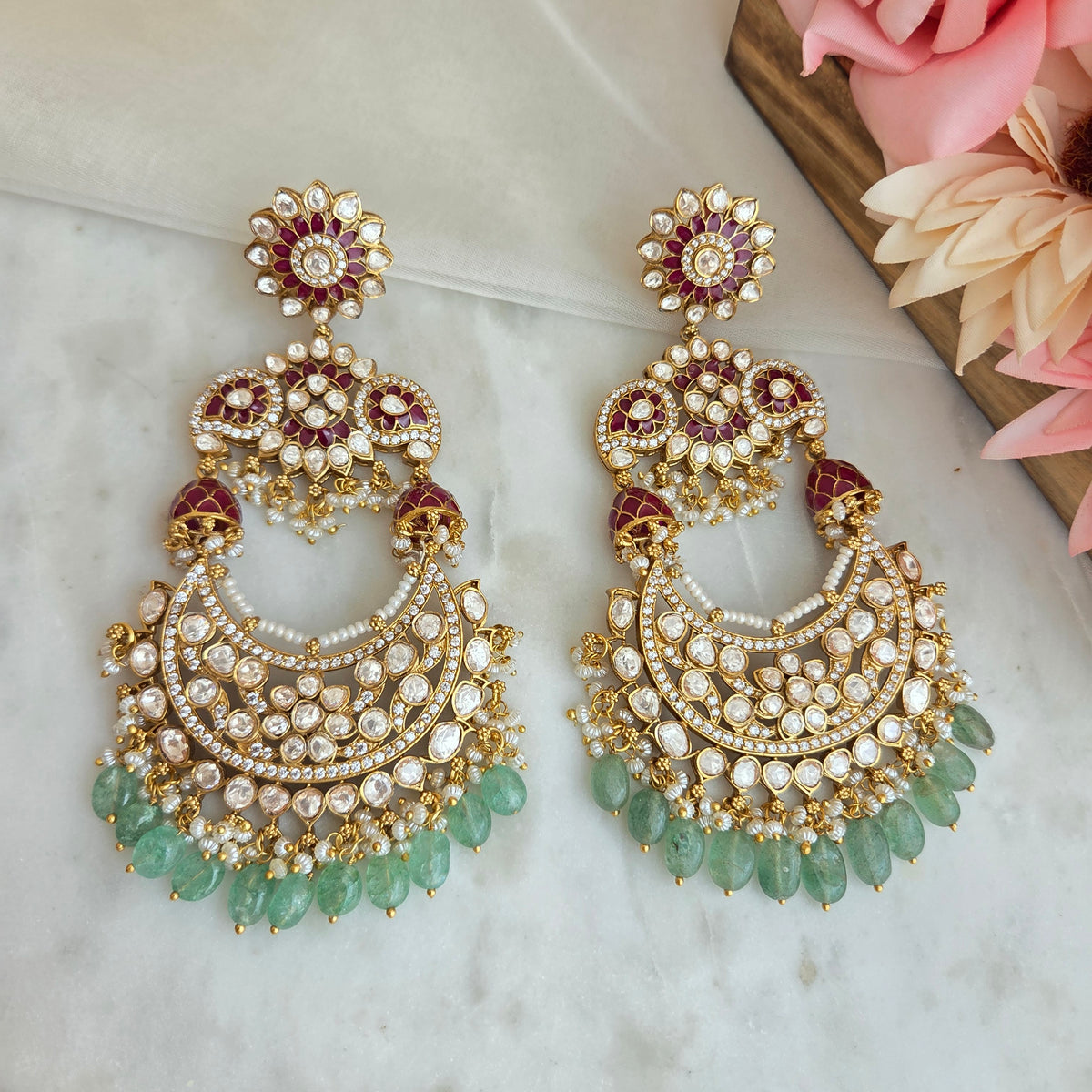 Meenakari polki chandbali