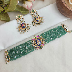 Traditional Indian multi strand green beaded chokhar set