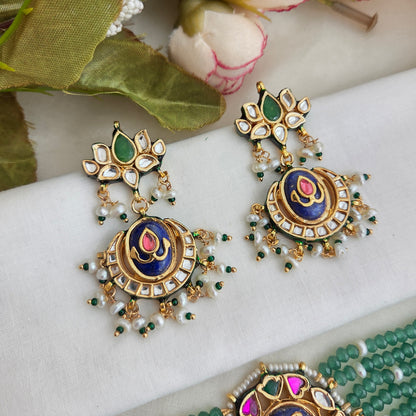 Traditional Indian multi strand green beaded chokhar set