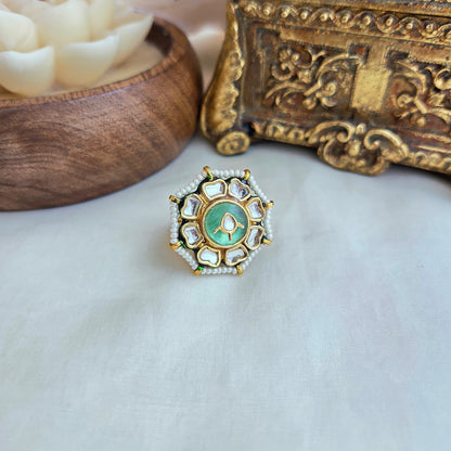 Flourite floral kundan ring