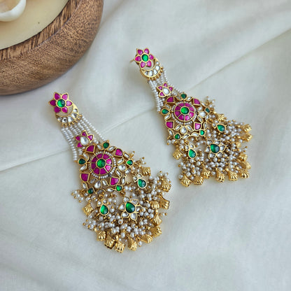 Pink and golden dangler earrings