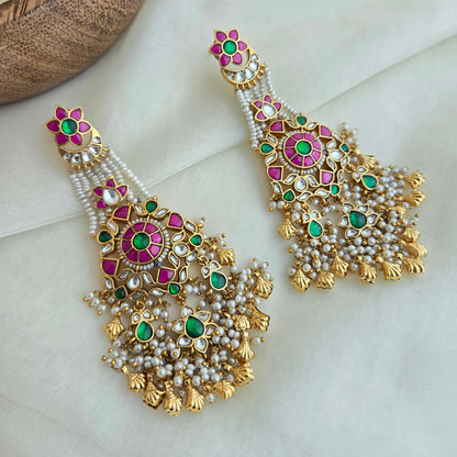 Pink and golden dangler earrings