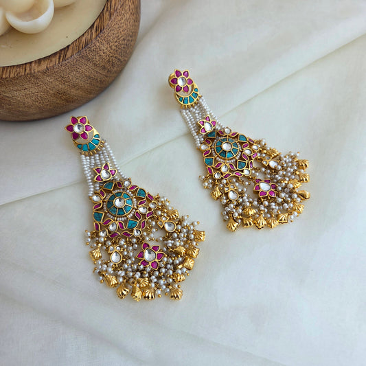 Firoza and pink dangler earrings