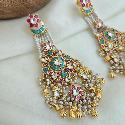 Firoza and pink dangler earrings