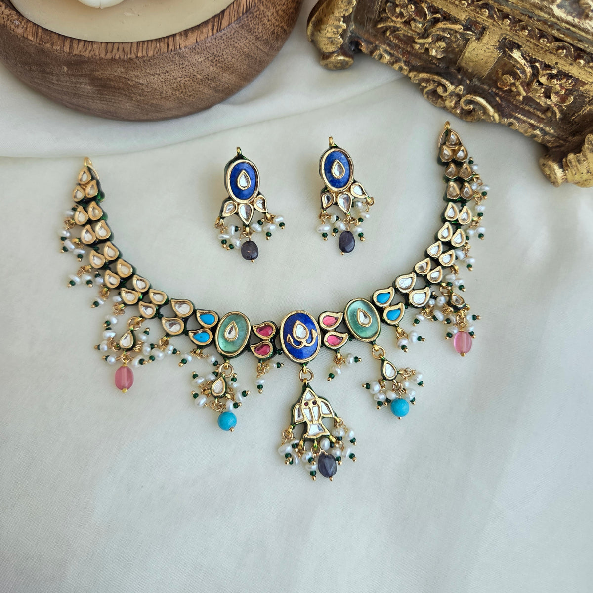 Kundan blue and Firoza necklace set