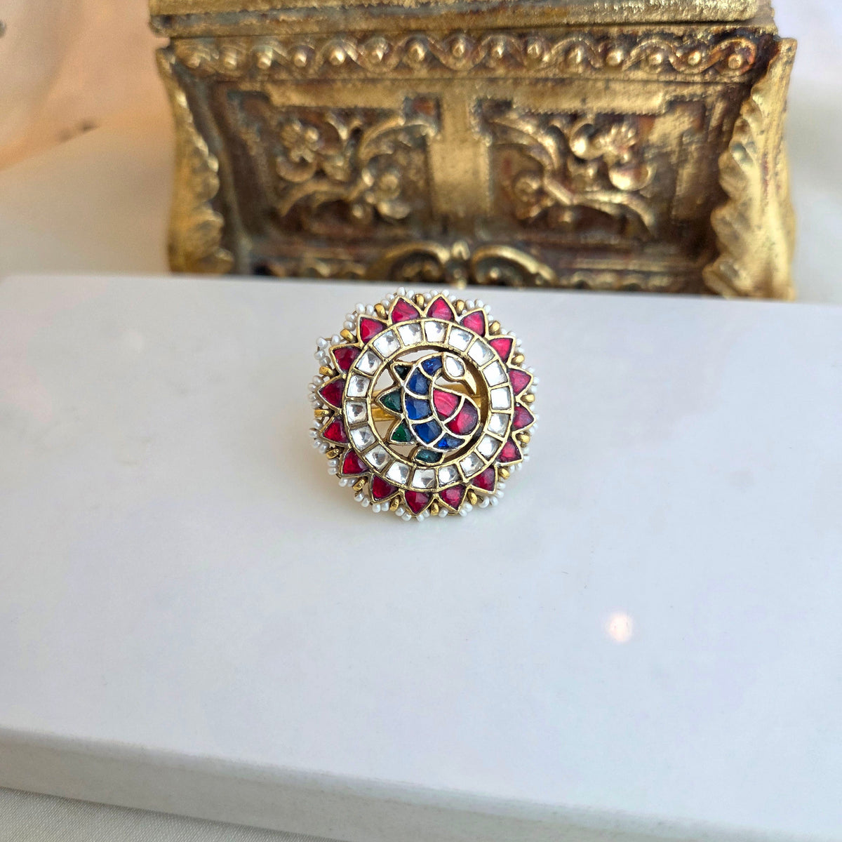 Kundan mayura ring