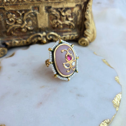 Pink kundan adjustable ring