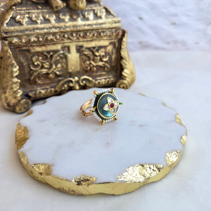 Flourite star kundan adjustable ring