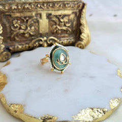 Flourite kundan adjustable ring