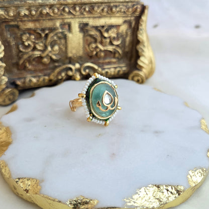 Flourite kundan adjustable ring