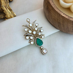 Mayura polki antique finish brooch