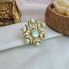 Flourite stone and floral pearl ring
