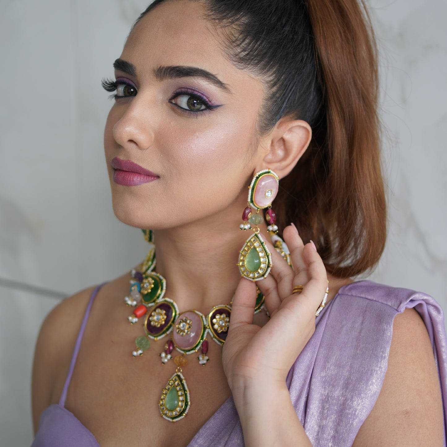 Navratna stones necklace set