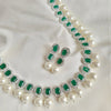 Emerald & Pearl Drop Necklace in Gold-Plated Finish
