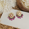 Floral Silver Earrings with Green Beads & Pink Drops