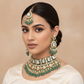 Kundan Polki Choker Necklace with Green Beads & Pearl Drops