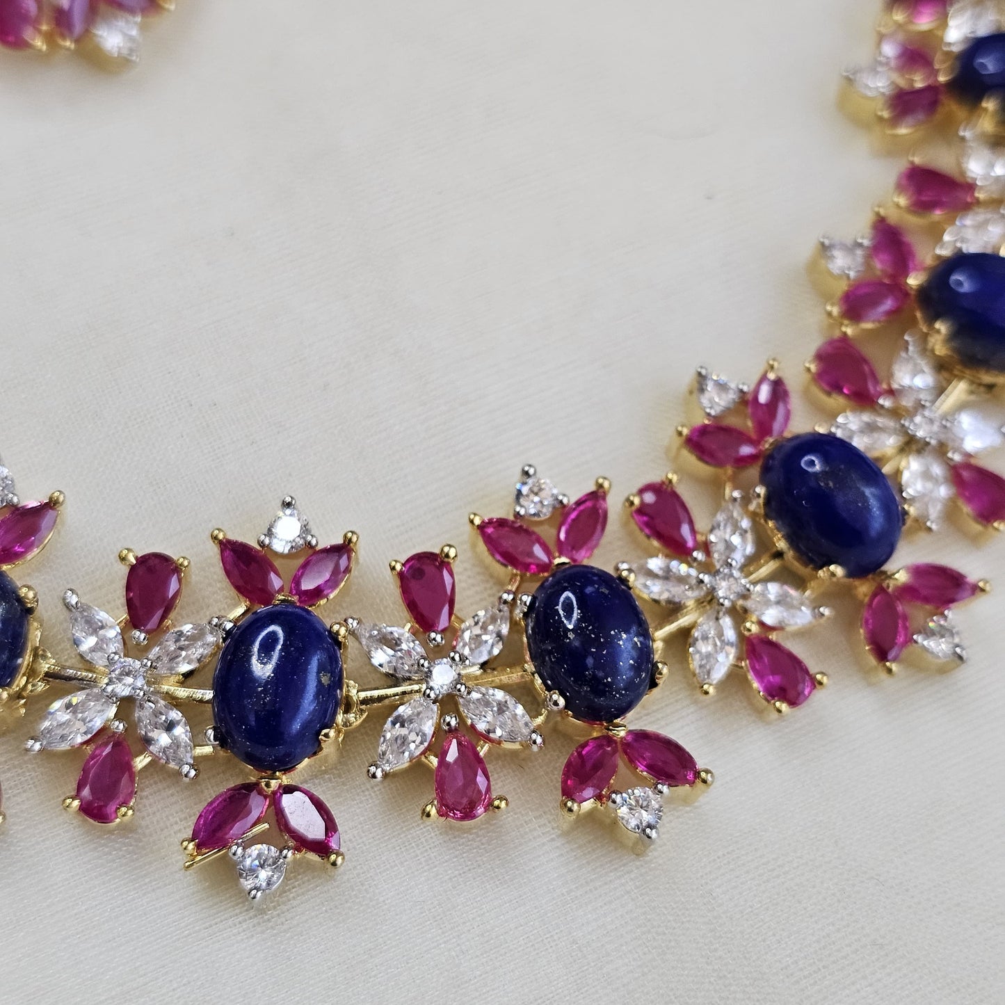 Sapphire and ruby floral necklace set
