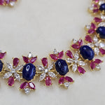 Sapphire and ruby floral necklace set