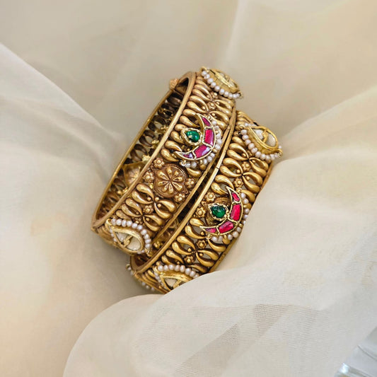 Traditional Silver kada with gold plated (2.6 )