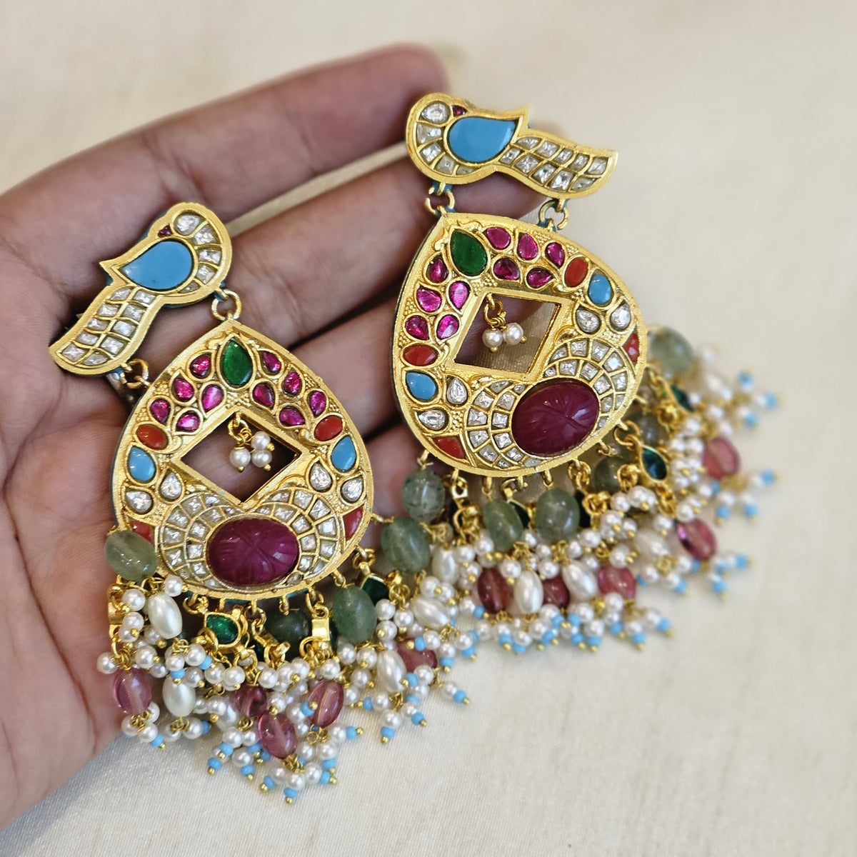 Navratna peacock chandbali