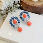Blue and coral diamond earrings